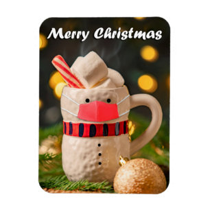 Merry Christmas Snowman Mug in Covid Face Mask Magnet