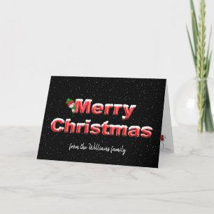 Merry Christmas snowman on black Holiday Card