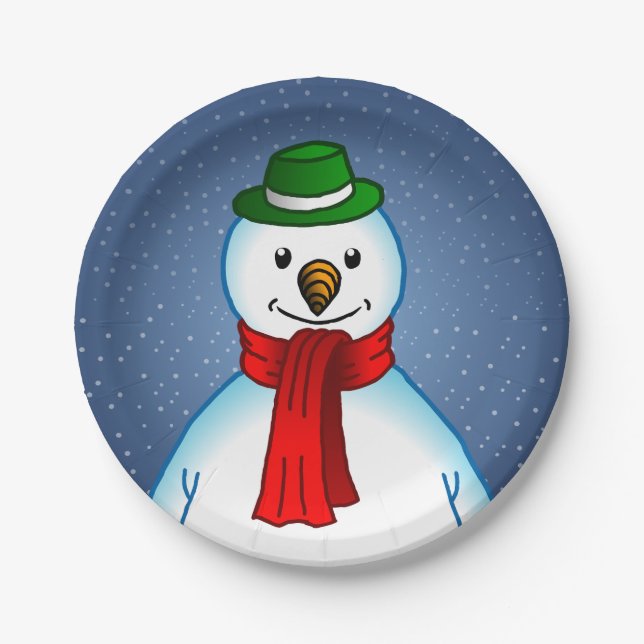 Merry Christmas Snowman Paper Plate (Front)