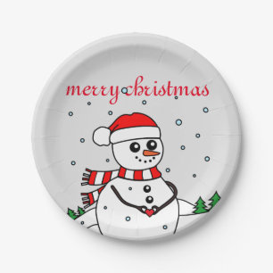 Merry Christmas Snowman Paper Plate