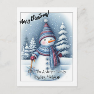 Merry Christmas Snowman, Personalized  Postcard