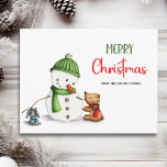 Merry Christmas Snowman Postcard<br><div class="desc">Cute Merry Christmas family postcard with an illustration of a cute snowman surrounded by some animal friends. Personalize the text to add your own heartfelt message and send to your loved ones this upcoming holiday season. Illustrated and designed by Patricia Alvarez.</div>