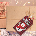 Merry Christmas Snowman Red Black Buffalo Plaid Gift Tags<br><div class="desc">This fun snowman will bring a smile to everyone's face as he wishes them Merry Christmas. Placed on a classic black and red buffalo plaid,  this gift tag is simple and fun. This label can be customized with your name and message on the back.</div>