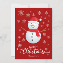 Merry Christmas Snowman Red Christmas Card