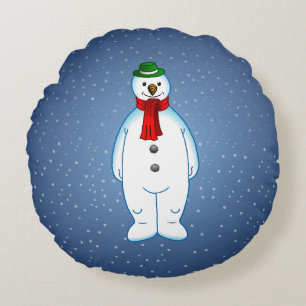 Merry Christmas Snowman Round Pillow