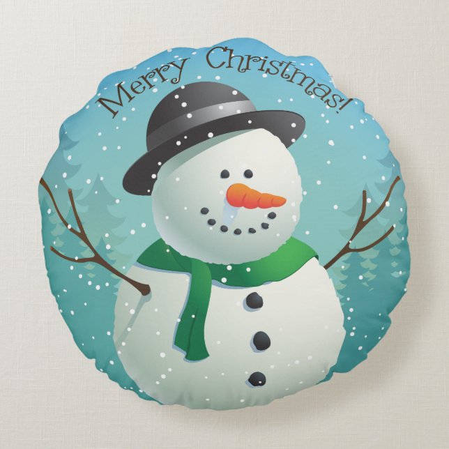Merry Christmas Snowman Round Pillow (Back)