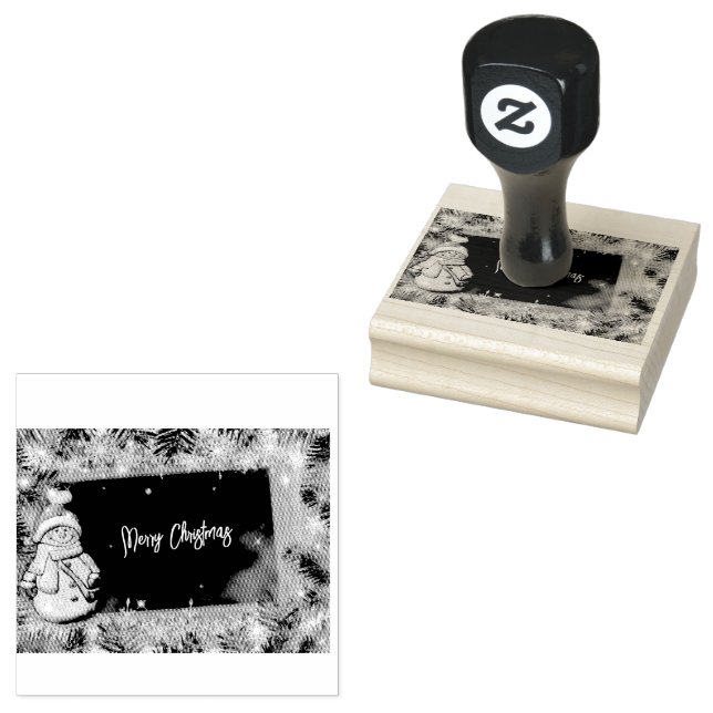 Merry Christmas Snowman Rubber Stamp (Stamped)