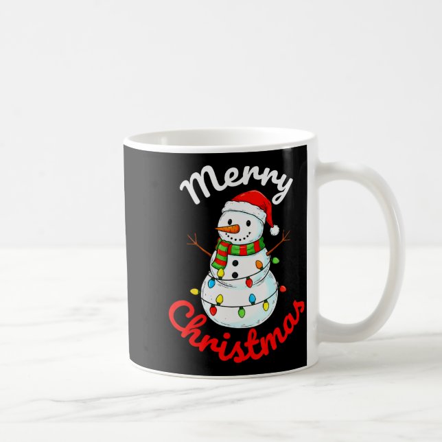 Merry Christmas Snowman Santa Hat Holiday Kids Men Coffee Mug (Right)