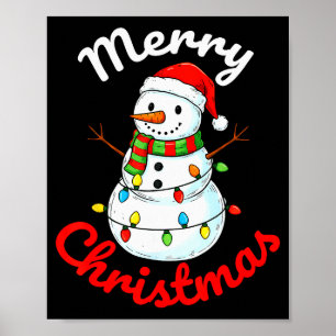 Merry Christmas Snowman Santa Hat Holiday Kids Men Poster
