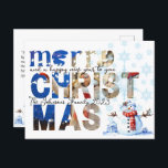 Merry Christmas Snowman Snowflake Winter Holiday Postcard<br><div class="desc">Best to remind each other about Jesus and the gift of salvations this Christmas. Merry Christmas Snowman Snowflake Winter Holiday Postcard depicts a cute watercolor snowman with snowflakes and Merry Christmas with photo you can replace with your own. It features Bible Verse at the back: Acts 20:35 "In all things...</div>