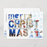 Merry Christmas Snowman Snowflake Winter Holiday Postcard<br><div class="desc">Best to remind each other about Jesus and the gift of salvations this Christmas. Merry Christmas Snowman Snowflake Winter Holiday Postcard depicts a cute watercolor snowman with snowflakes and Merry Christmas with photo you can replace with your own. It features Bible Verse at the back: Acts 20:35 "In all things...</div>