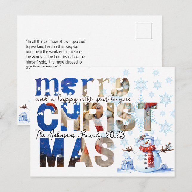Merry Christmas Snowman Snowflake Winter Holiday Postcard (Front/Back)