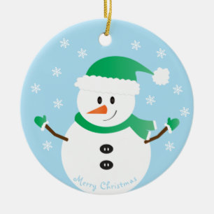 Merry Christmas Snowman Snowflakes Ceramic Ornament
