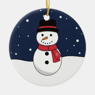 Merry Christmas Snowman Snowy Night Ceramic Ornament