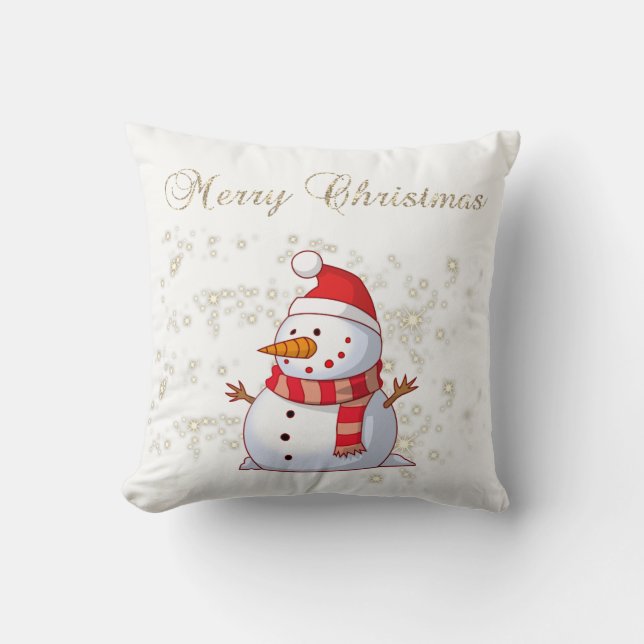 Merry Christmas,Snowman,Sparkles,White Throw Pillow (Front)