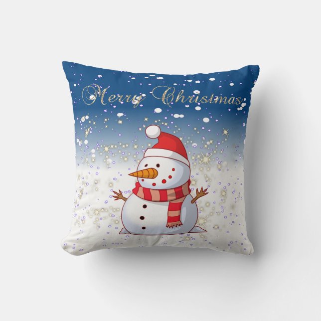Merry Christmas,Snowman,Sparkles,White Throw Pillow (Front)
