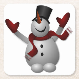 "MERRY CHRISTMAS" SNOWMAN SQUARE PAPER COASTER