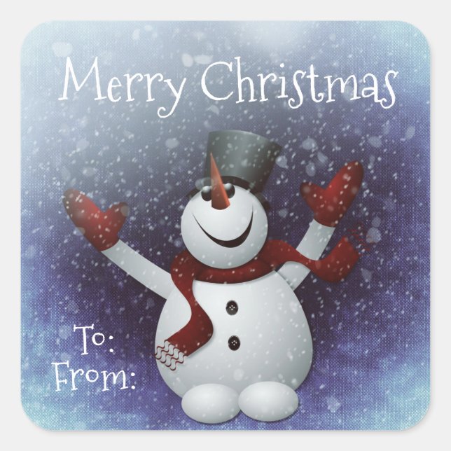 Merry Christmas Snowman Square Sticker (Front)
