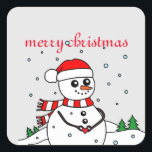 Merry Christmas Snowman   Square Sticker<br><div class="desc">Merry Christmas Snowman Square Sticker</div>