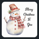 Merry Christmas Snowman Sticker<br><div class="desc">Cute,  vintage snowman dressed in red and white,  is featured on this square Christmas sticker. With message,  "Merry Christmas To You",  this sticker can be used for those special mailings,  decorating,  scrap booking and more!</div>