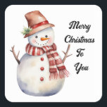 Merry Christmas Snowman Sticker<br><div class="desc">Cute, vintage snowman dressed in red and white, is featured on this square Christmas sticker. With message, "Merry Christmas To You", this sticker can be used for those special mailings, decorating, scrap booking and more!</div>