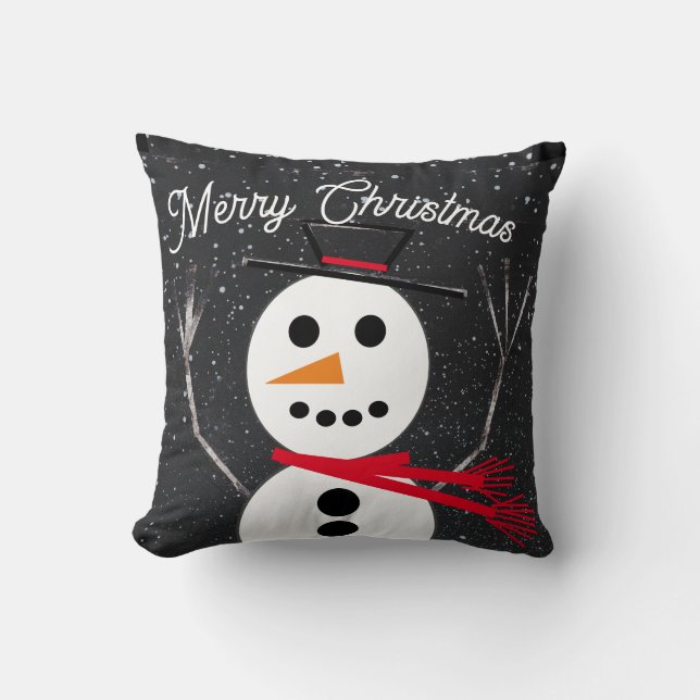 Merry Christmas Snowman Throw Pillow (Front)