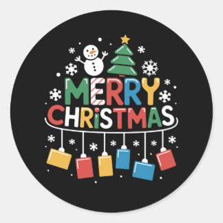 Merry Christmas Snowman Tree Snowflakes Xmas Classic Round Sticker