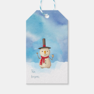 Merry Christmas Snowman Waving And Smiling Gift Tags