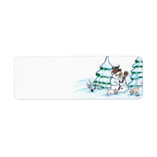 Merry Christmas! Snowman with Cat and Puppy
