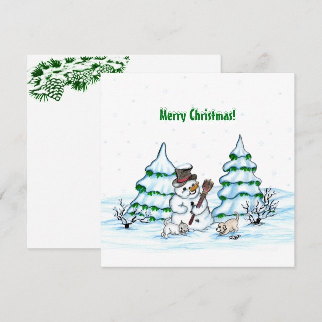 Merry Christmas! Snowman with Cat and Puppy (Front/Back)