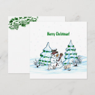 Merry Christmas! Snowman with Cat and Puppy