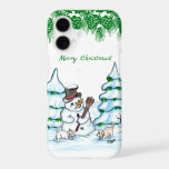 Merry Christmas! Snowman with Cat and Puppy<br><div class="desc">Merry Christmas! Snowman with Cat and Puppy - little Dog ~~~ coloured pencil drawing by Krisi ArtKSZP ~~~ Store Category >>> Merry Christmas for Kids >>> Snowman with Cat and Puppy</div>