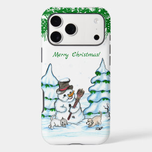 Merry Christmas! Snowman with Cat and Puppy
