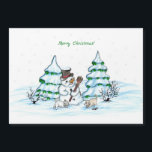Merry Christmas! Snowman with Cat and Puppy<br><div class="desc">Merry Christmas! Snowman with Cat and Puppy - little Dog ~~~ coloured pencil drawing by Krisi ArtKSZP ~~~ Store Category >>> Merry Christmas for Kids >>> Snowman with Cat and Puppy</div>