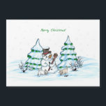 Merry Christmas! Snowman with Cat and Puppy<br><div class="desc">Merry Christmas! Snowman with Cat and Puppy - little Dog ~~~ coloured pencil drawing by Krisi ArtKSZP ~~~ Store Category >>> Merry Christmas for Kids >>> Snowman with Cat and Puppy</div>
