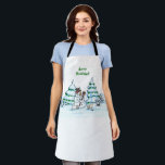 Merry Christmas! Snowman with Cat and Puppy Apron<br><div class="desc">Merry Christmas! Snowman with Cat and Puppy - little Dog ~~~ coloured pencil drawing by Krisi ArtKSZP ~~~ Store Category >>> Merry Christmas for Kids >>> Snowman with Cat and Puppy</div>