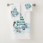 Merry Christmas! Snowman with Cat and Puppy Bath Towel Set<br><div class="desc">Merry Christmas! Snowman with Cat and Puppy - little Dog ~~~ coloured pencil drawing by Krisi ArtKSZP ~~~ Store Category >>> Merry Christmas for Kids >>> Snowman with Cat and Puppy</div>