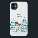 Merry Christmas! Snowman with Cat and Puppy iPhone 11 Case<br><div class="desc">Merry Christmas! Snowman with Cat and Puppy - little Dog ~~~ coloured pencil drawing by Krisi ArtKSZP ~~~ Store Category >>> Merry Christmas for Kids >>> Snowman with Cat and Puppy</div>