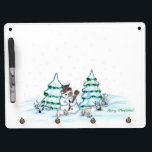 Merry Christmas! Snowman with Cat and Puppy Dry Erase Board With Keychain Holder<br><div class="desc">Merry Christmas! Snowman with Cat and Puppy - little Dog ~~~ coloured pencil drawing by Krisi ArtKSZP ~~~ Store Category >>> Merry Christmas for Kids >>> Snowman with Cat and Puppy</div>