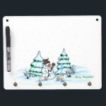 Merry Christmas! Snowman with Cat and Puppy Dry Erase Board With Keychain Holder<br><div class="desc">Merry Christmas! Snowman with Cat and Puppy - little Dog ~~~ coloured pencil drawing by Krisi ArtKSZP ~~~ Store Category >>> Merry Christmas for Kids >>> Snowman with Cat and Puppy</div>