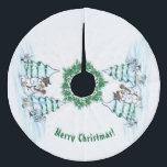 Merry Christmas! Snowman with Cat and Puppy Fleece Tree Skirt<br><div class="desc">Merry Christmas! Snowman with Cat and Puppy - little Dog ~~~ coloured pencil drawing by Krisi ArtKSZP ~~~ Store Category >>> Merry Christmas for Kids >>> Snowman with Cat and Puppy</div>