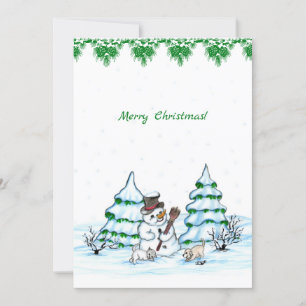 Merry Christmas! Snowman with Cat and Puppy Invitation