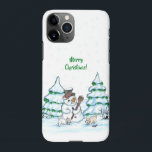Merry Christmas! Snowman with Cat and Puppy iPhone 11Pro Case<br><div class="desc">Merry Christmas! Snowman with Cat and Puppy - little Dog ~~~ colored pencil drawing by Krisi ArtKSZP ~~~ Store Category >>> Merry Christmas for Kids >>> Snowman with Cat and Puppy</div>