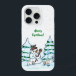 Merry Christmas! Snowman with Cat and Puppy iPhone 15 Pro Case<br><div class="desc">Merry Christmas! Snowman with Cat and Puppy - little Dog ~~~ coloured pencil drawing by Krisi ArtKSZP ~~~ Store Category >>> Merry Christmas for Kids >>> Snowman with Cat and Puppy</div>