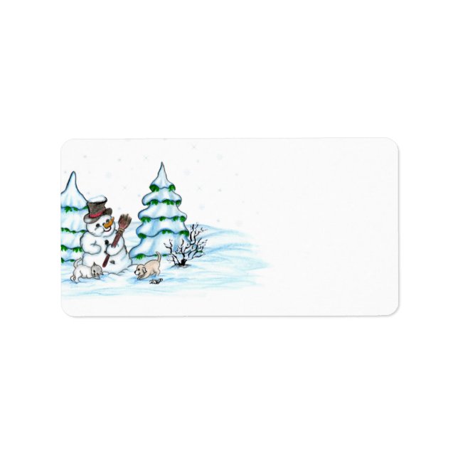 Merry Christmas! Snowman with Cat and Puppy Label (Front)