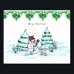 Merry Christmas! Snowman with Cat and Puppy Poster<br><div class="desc">Merry Christmas! Snowman with Cat and Puppy - little Dog ~~~ coloured pencil drawing by Krisi ArtKSZP ~~~ Store Category >>> Merry Christmas for Kids >>> Snowman with Cat and Puppy</div>
