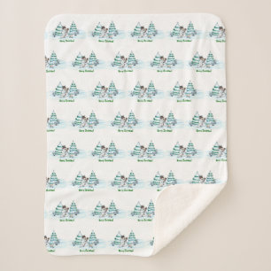 Merry Christmas! Snowman with Cat and Puppy  Sherpa Blanket