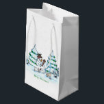 Merry Christmas! Snowman with Cat and Puppy Small Gift Bag<br><div class="desc">Merry Christmas! Snowman with Cat and Puppy - little Dog ~~~ coloured pencil drawing by Krisi ArtKSZP ~~~ Store Category >>> Merry Christmas for Kids >>> Snowman with Cat and Puppy</div>