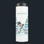Merry Christmas! Snowman with Cat and Puppy Thermal Tumbler<br><div class="desc">Merry Christmas! Snowman with Cat and Puppy - little Dog ~~~ coloured pencil drawing by Krisi ArtKSZP ~~~ Store Category >>> Merry Christmas for Kids >>> Snowman with Cat and Puppy</div>