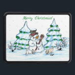 Merry Christmas! Snowman with Cat and Puppy Trailer Hitch Cover<br><div class="desc">Merry Christmas! Snowman with Cat and Puppy - little Dog ~~~ coloured pencil drawing by Krisi ArtKSZP ~~~ Store Category >>> Merry Christmas for Kids >>> Snowman with Cat and Puppy</div>